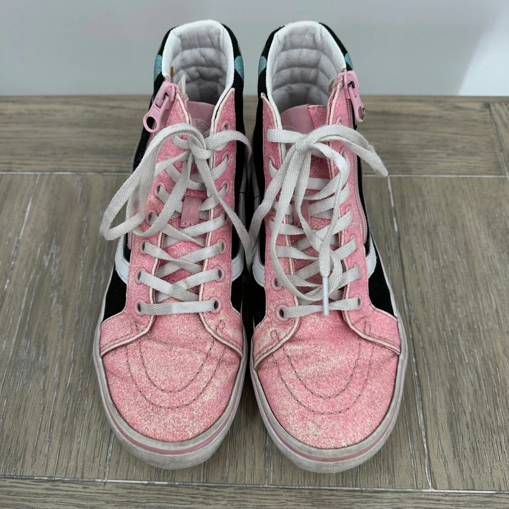 Vans‎ Sk8-Hi Zip Pink Glitter Floral High Top Sneakers Kids Size US 3.0